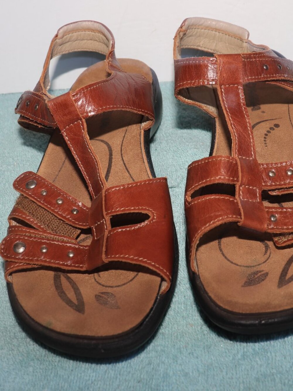 Romika Women's Brown Leather Sandals Size 39 Comfortable Padded Sole